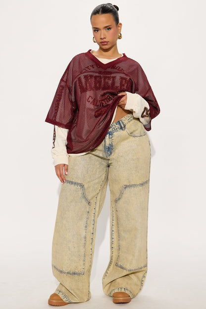 Classic Coated Low Rise Utility Jeans - Cream