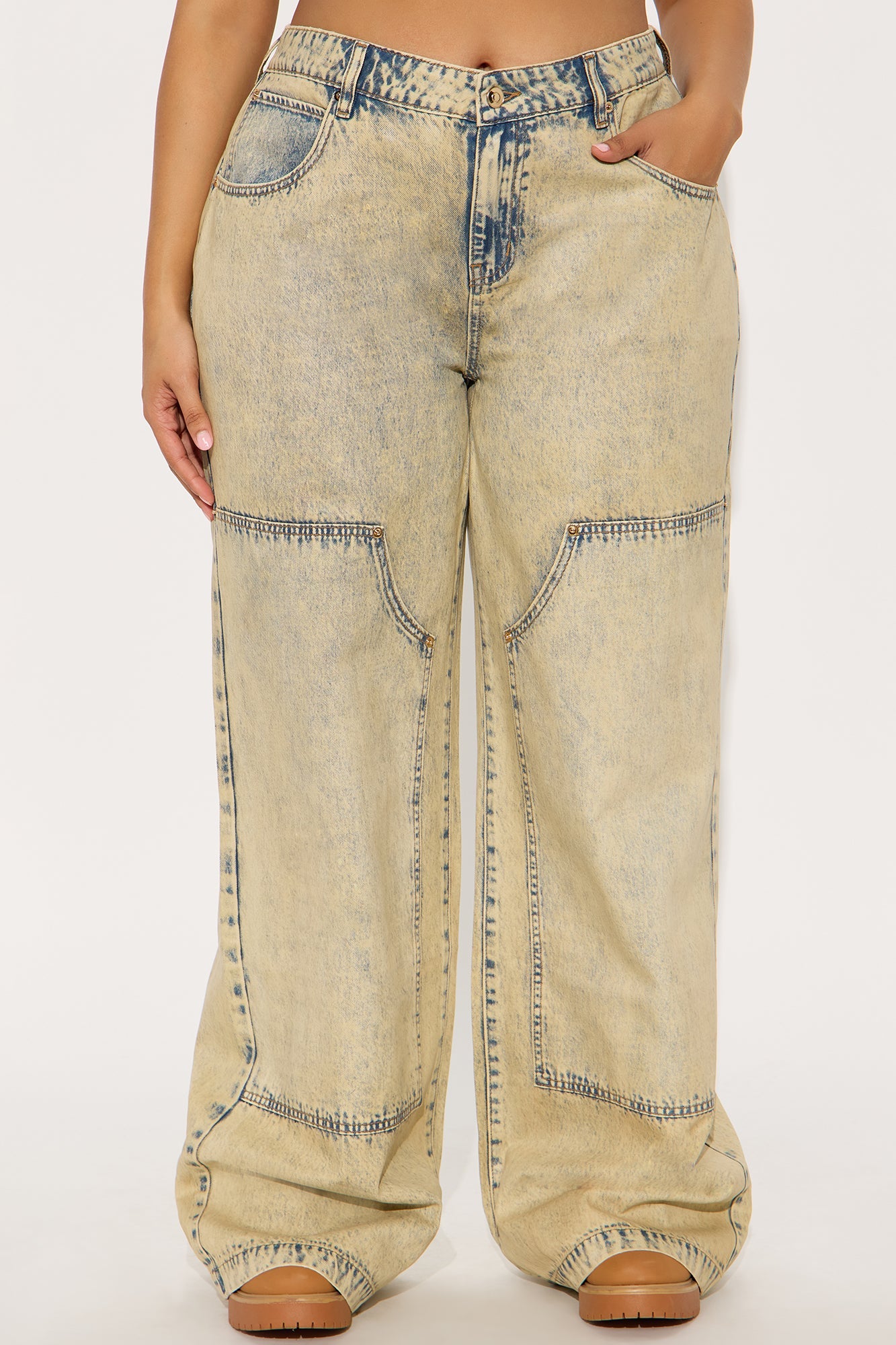 Classic Coated Low Rise Utility Jeans - Cream