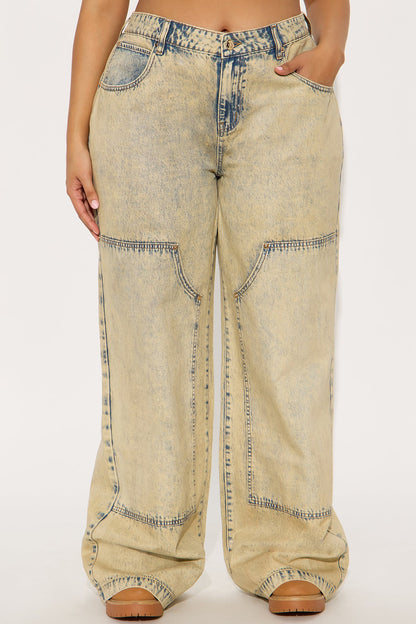 Classic Coated Low Rise Utility Jeans - Cream