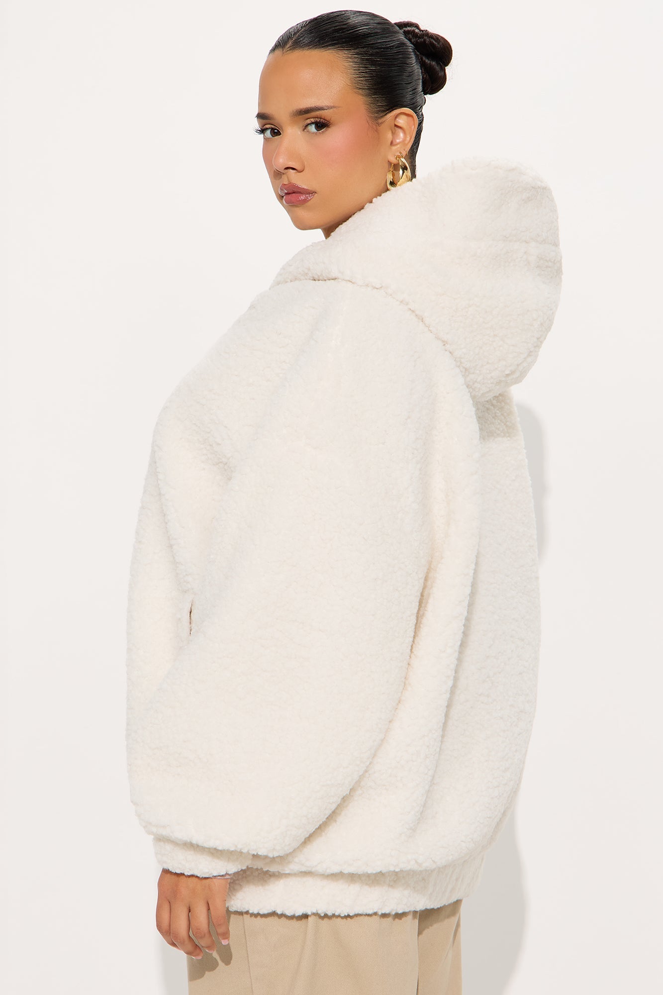 Snuggle Up Hooded Sherpa Coat - Cream