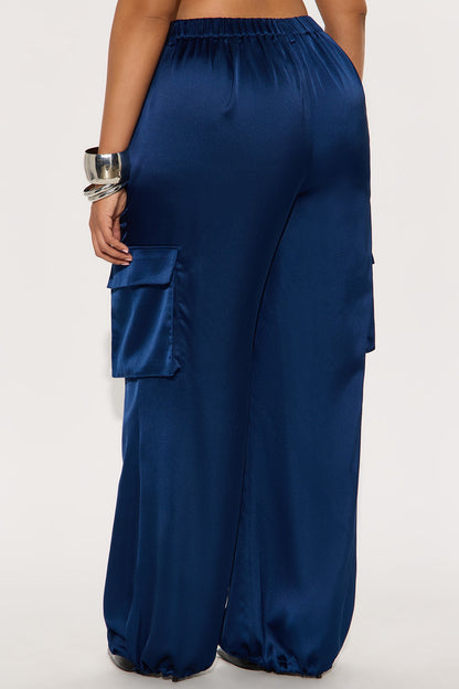 Maggie Satin Balloon Jogger Pants - Navy