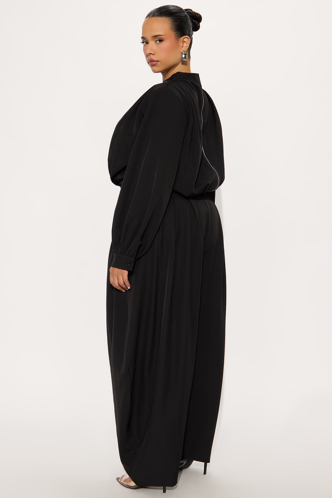 Inez Long Sleeve Pleated Balloon Pant Set - Black