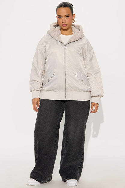 Kimmy Reversible Bomber Jacket - Light Grey