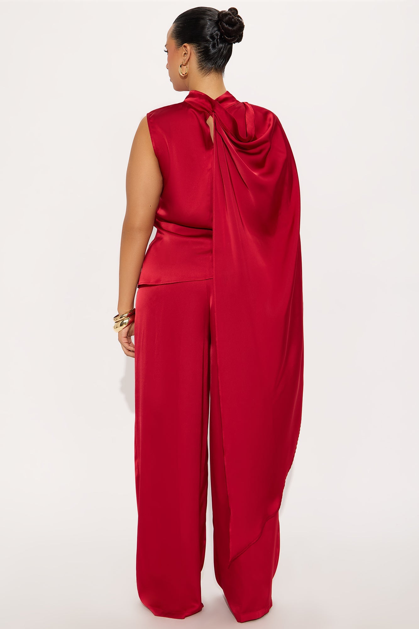 Karina Mock Neck Asymmetrical Wide Leg Pant Set - Red