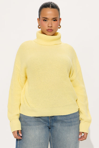 Roll With The Flow Turtleneck Sweater - Butter Yellow