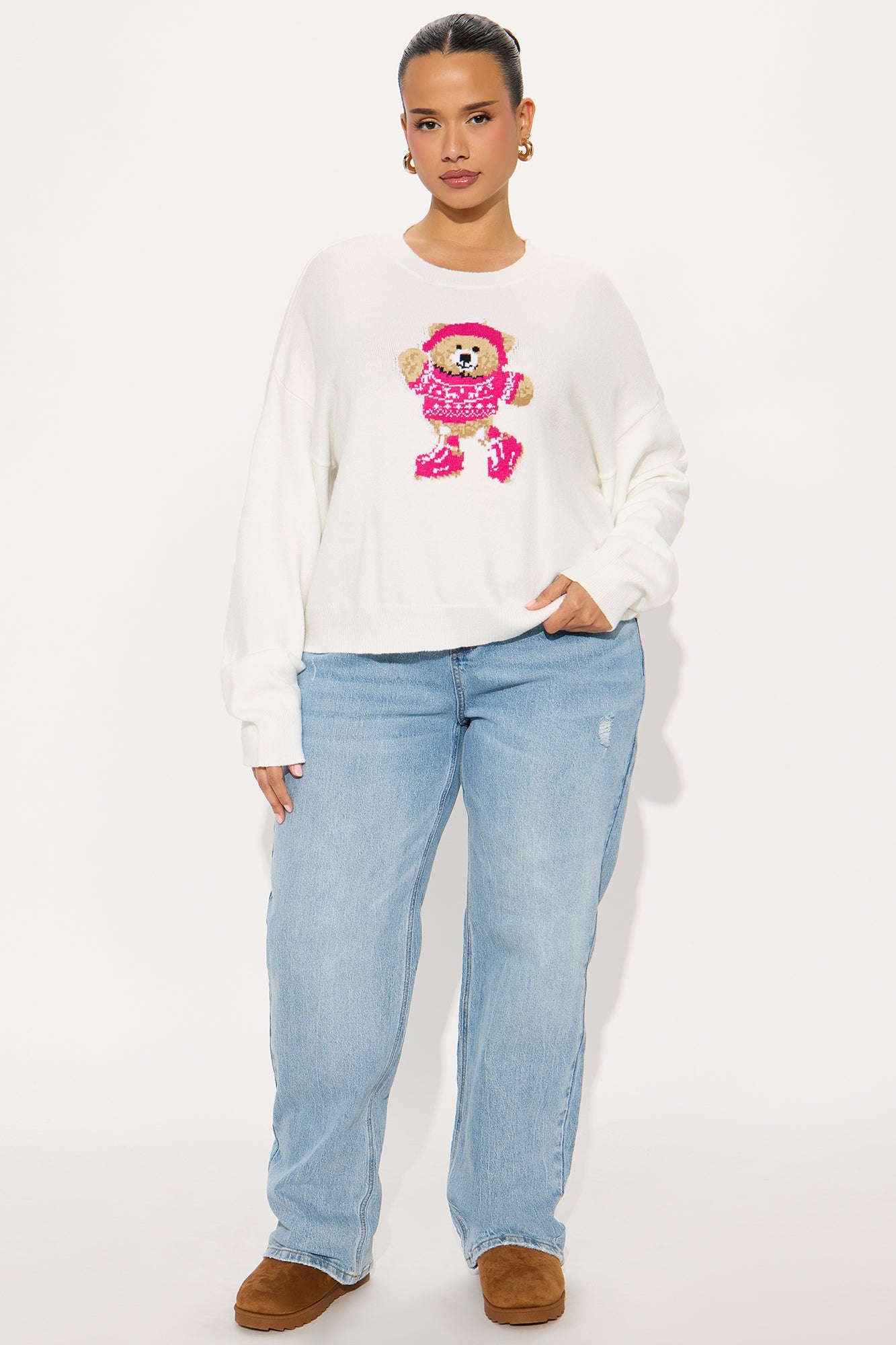 Skate Teddy Cropped Sweater - Ivory/combo