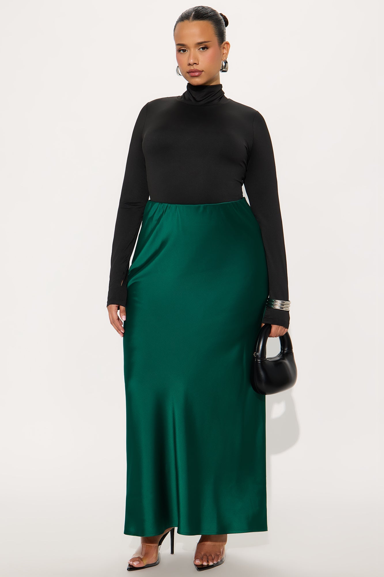 Brunch to GNO Satin Maxi Skirt - Emerald