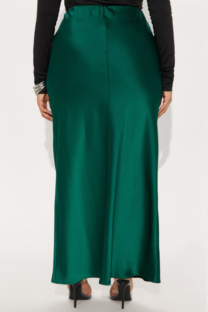 Brunch to GNO Satin Maxi Skirt - Emerald