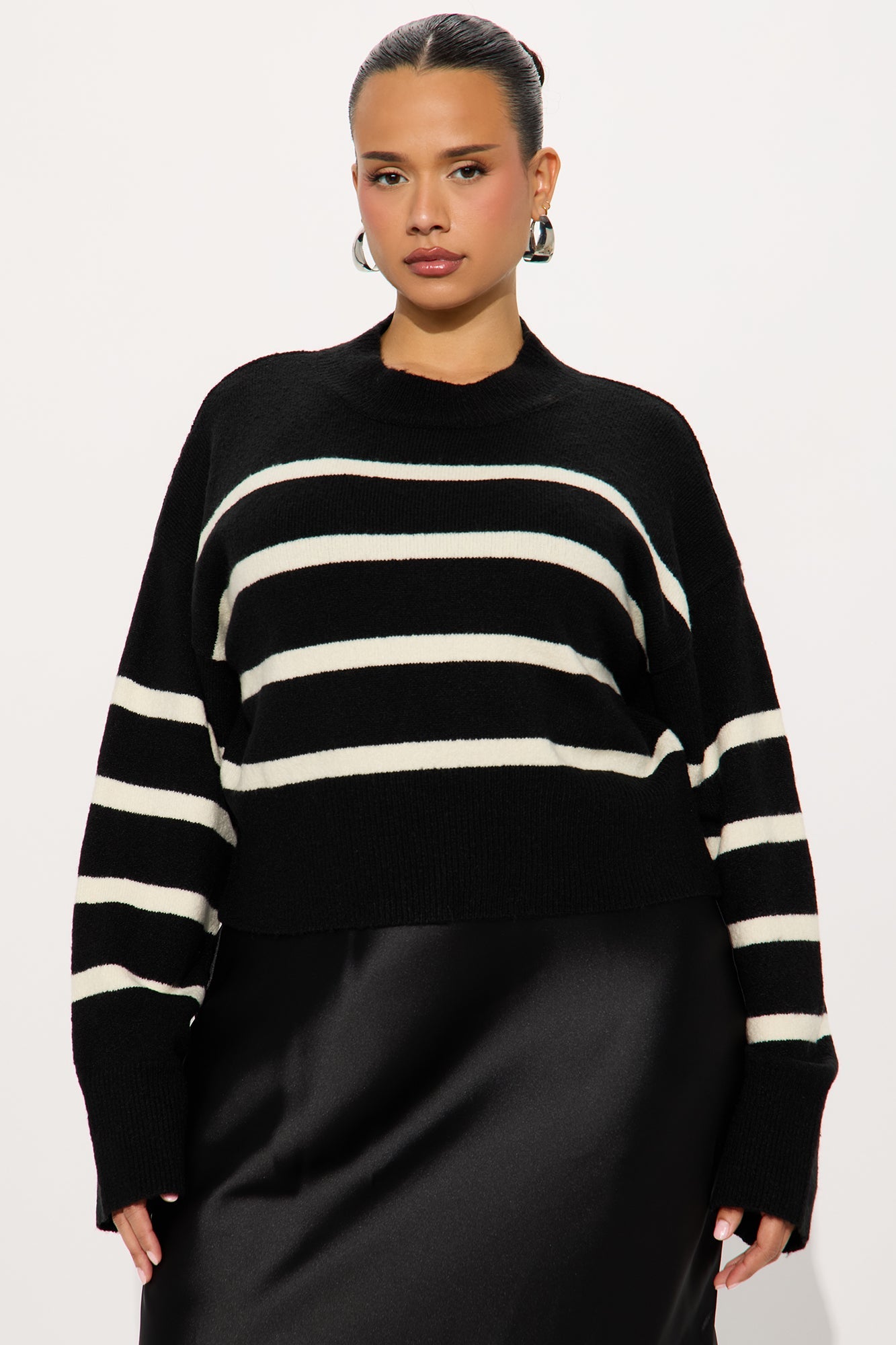 Close Call Satin Sweater Maxi Dress Set - Black/White