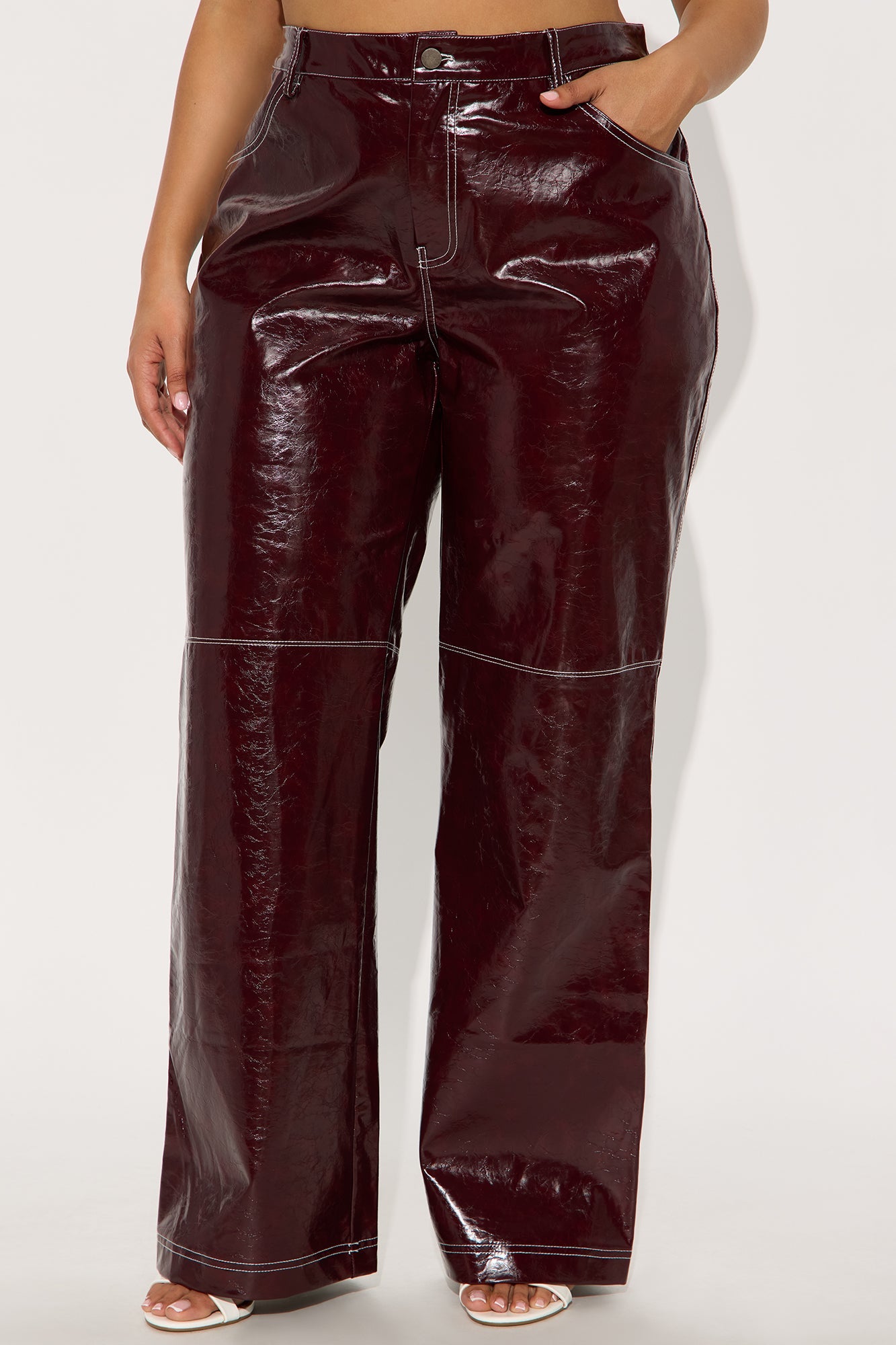 Crushing On You Low Rise Faux Leather Straight Leg Pant 33 - Burgundy