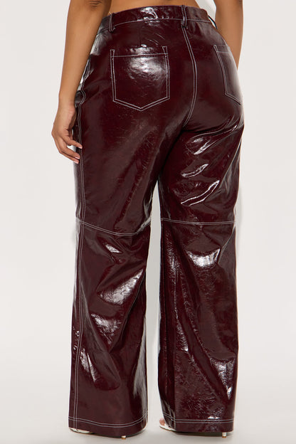 Crushing On You Low Rise Faux Leather Straight Leg Pant 33 - Burgundy