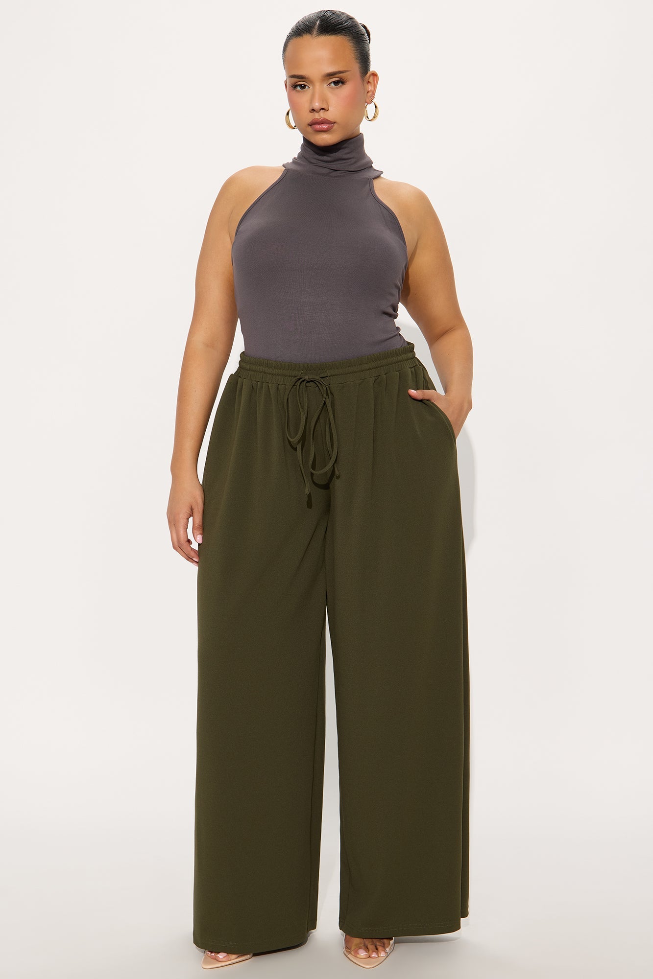 Undecided Path Crepe Woven Wide Leg Pant 33 - Olive