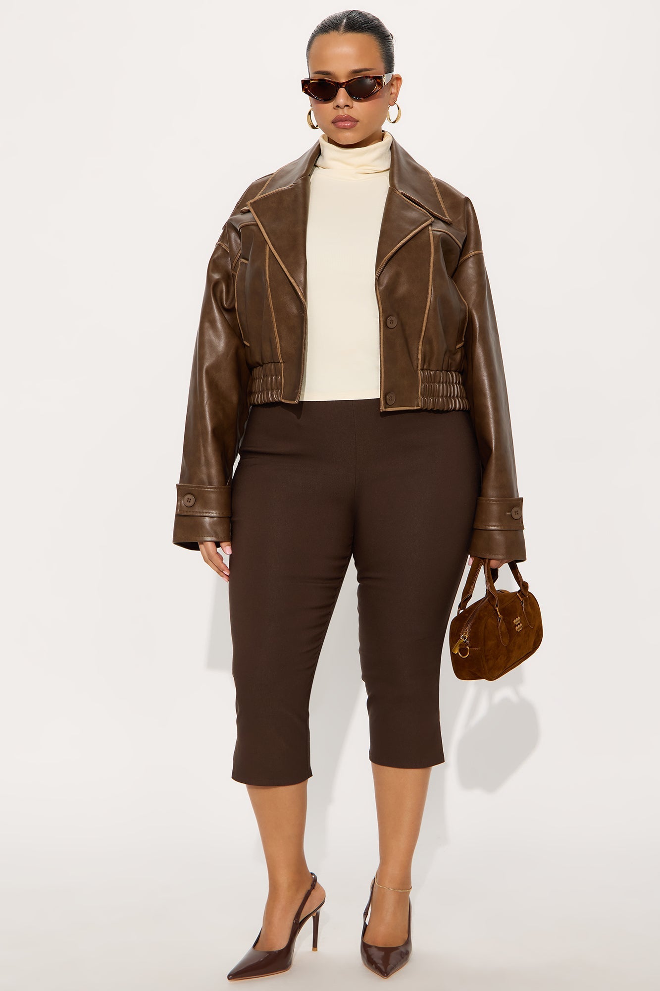 Kaiden Oversized Washed Faux Leather Jacket - Mocha