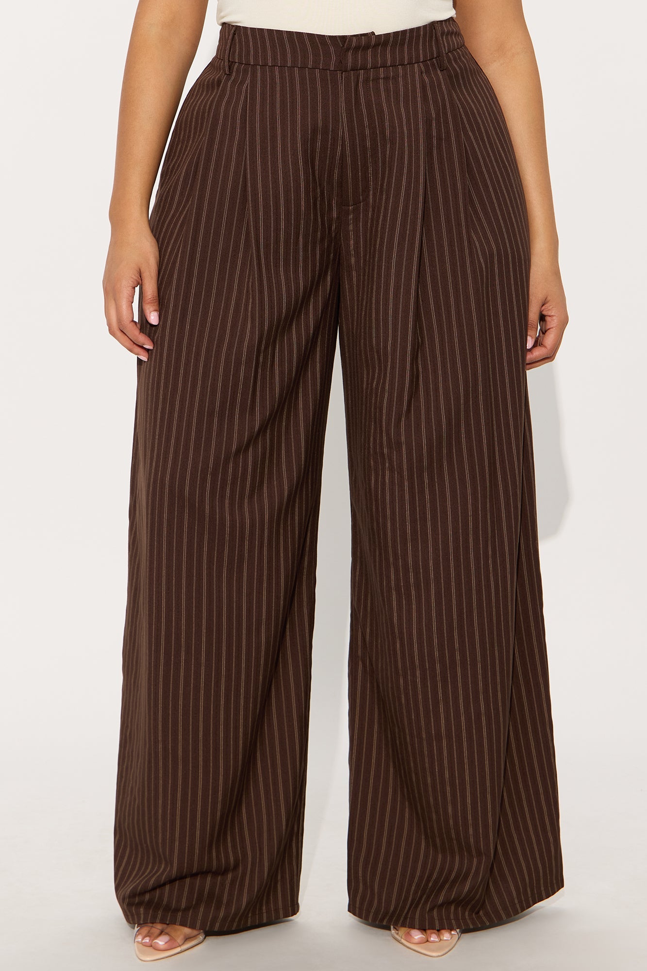 Monica High Waisted Wide Leg Trouser Pant 32″ - Brown/combo