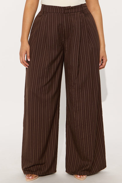 Monica High Waisted Wide Leg Trouser Pant 32″ - Brown/combo