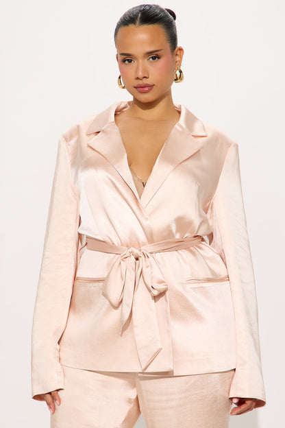Flawless Energy Satin Belted Blazer - Pink