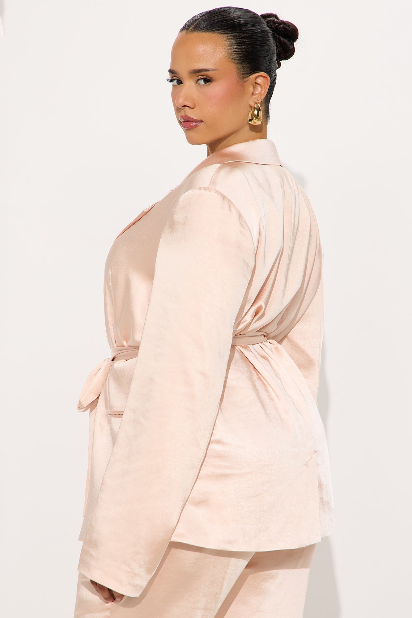 Flawless Energy Satin Belted Blazer - Pink