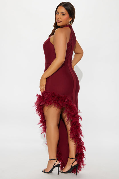 Jorgie Feathered Bandage Gown - Wine