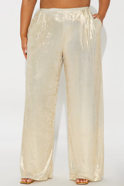 Luxe Aura Shimmer Wide Leg Pant 32″ - Gold