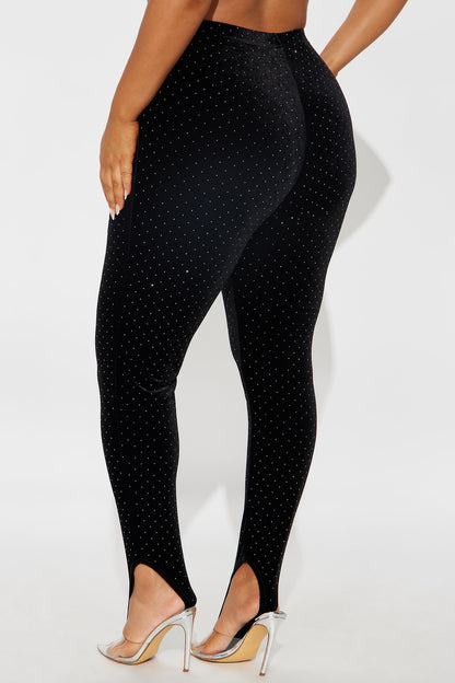 Seasonal Essence Embellished Velvet Stirrup Legging - Black