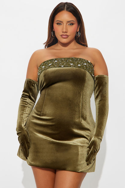 Genovia Embellished Velvet Mini Dress - Olive