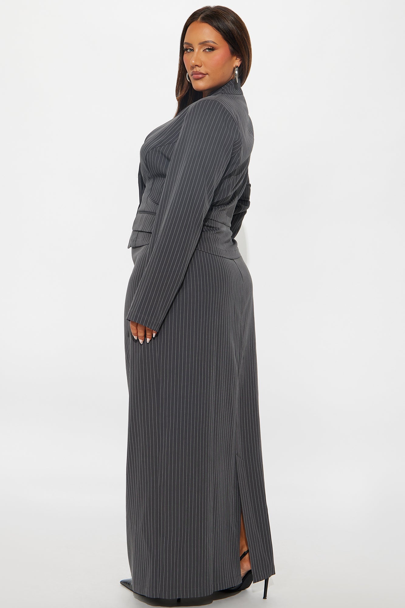 Totally Innocent Pinstripe Maxi Dress - Charcoal
