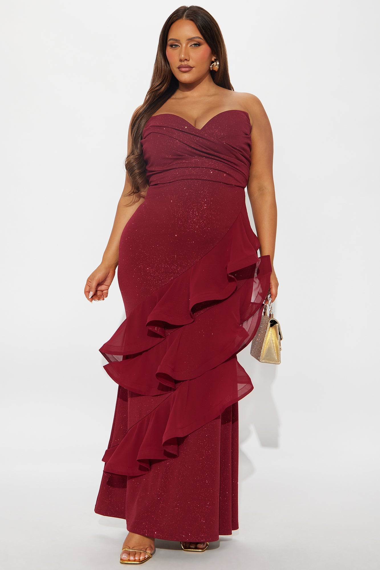 Bold Edge Glitter Maxi Gown - Wine