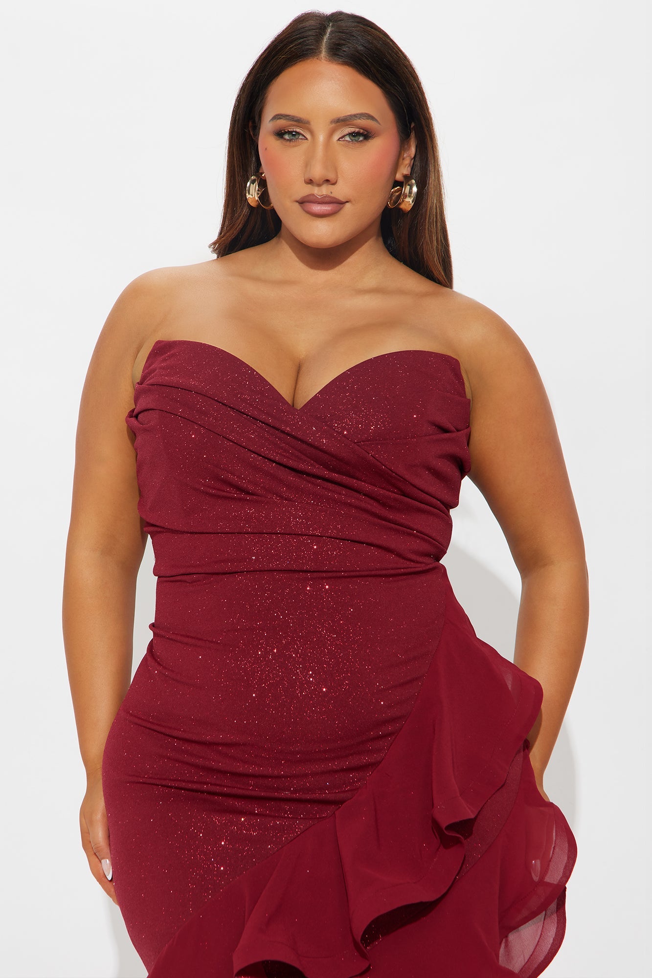 Bold Edge Glitter Maxi Gown - Wine