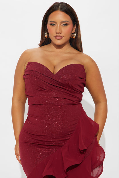 Bold Edge Glitter Maxi Gown - Wine