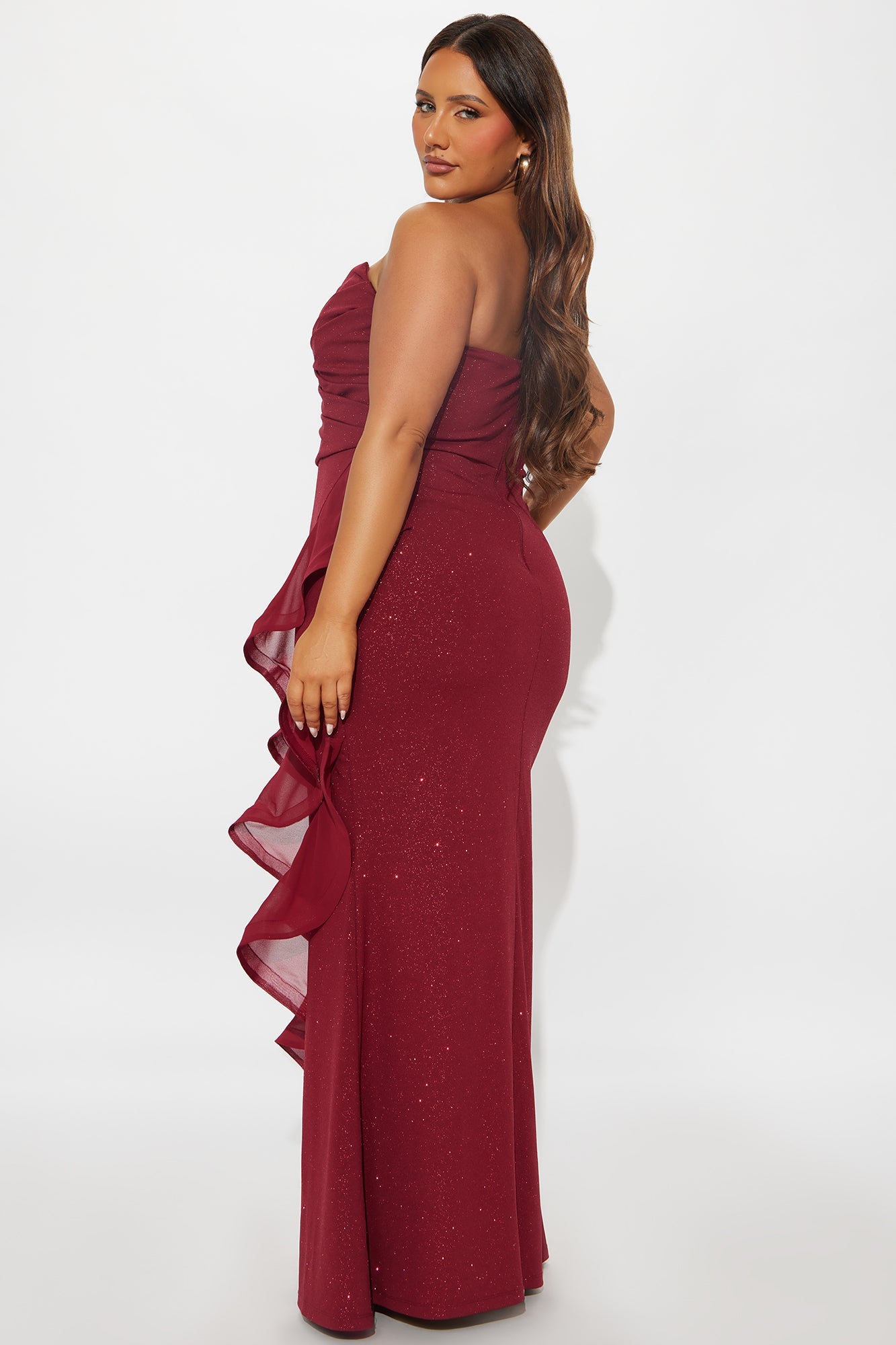 Bold Edge Glitter Maxi Gown - Wine