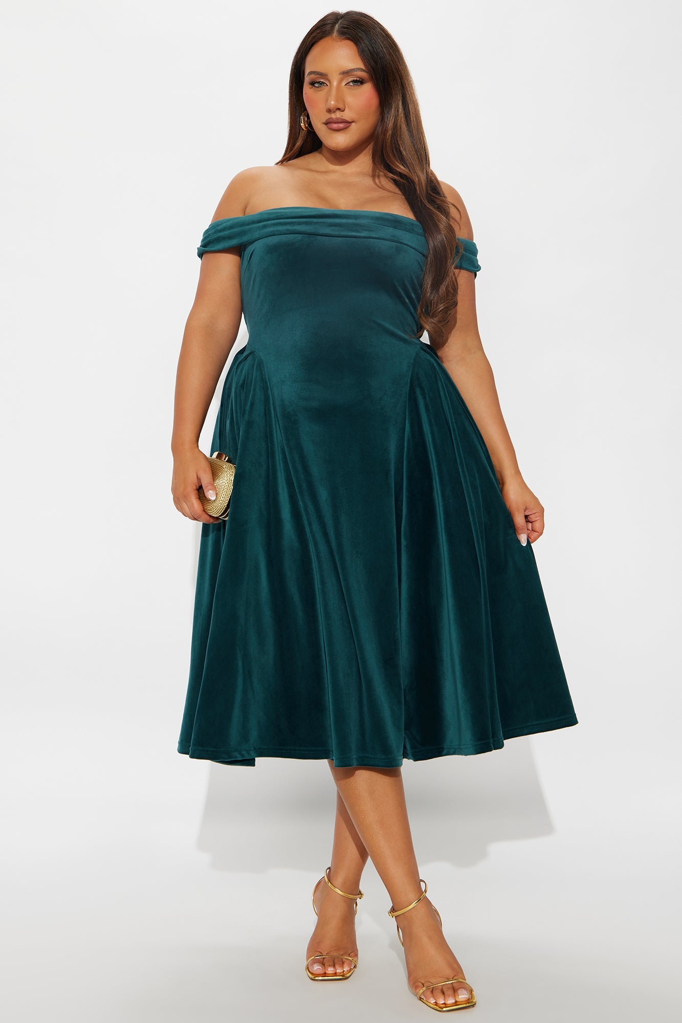 Lillian Pleated Velour Midi Dress - Hunter