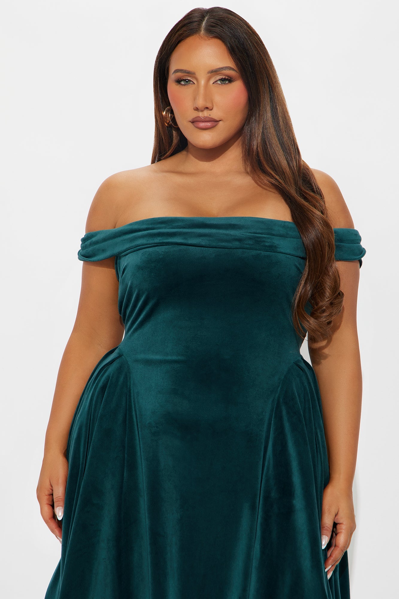 Lillian Pleated Velour Midi Dress - Hunter