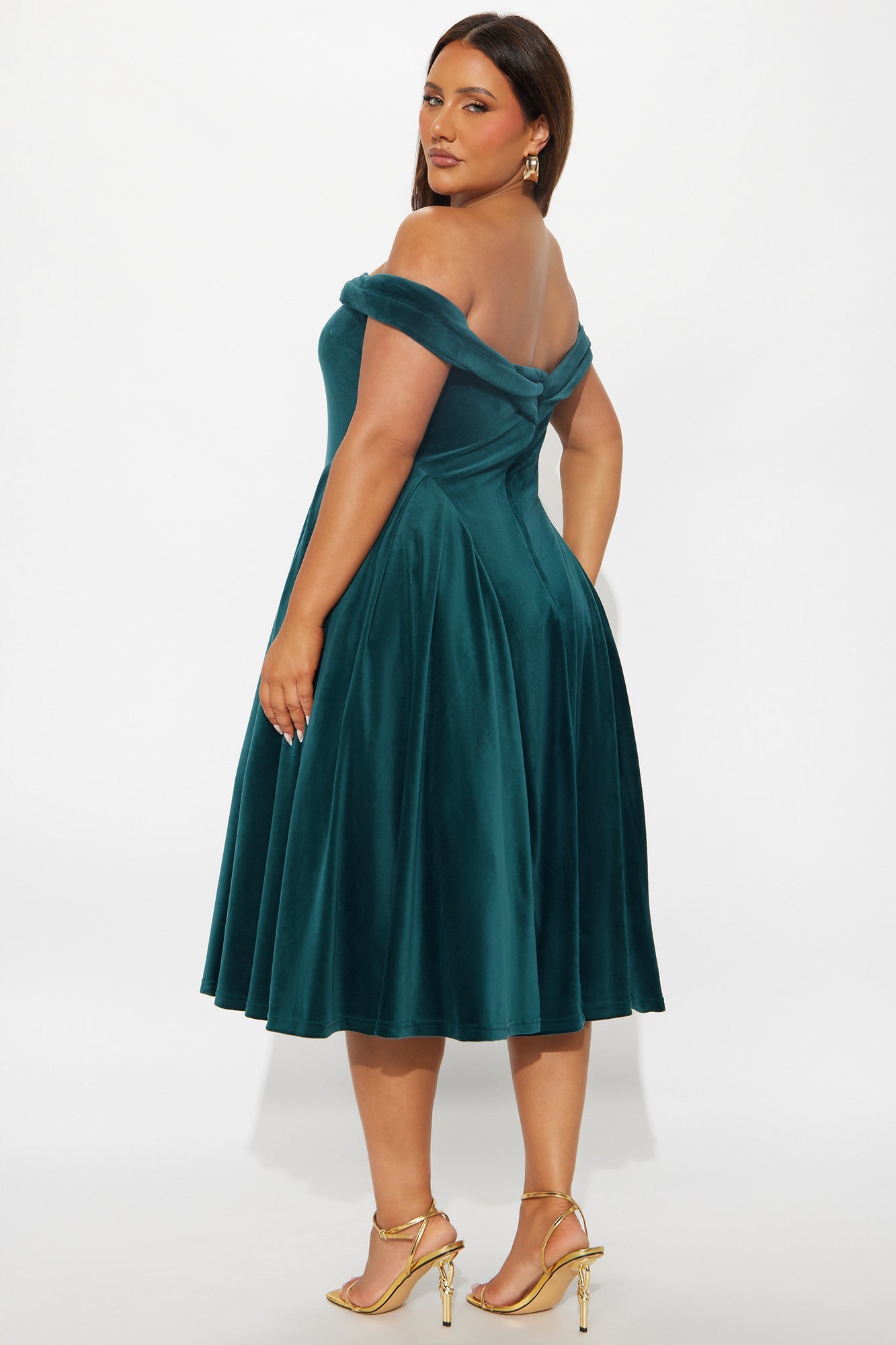Lillian Pleated Velour Midi Dress - Hunter