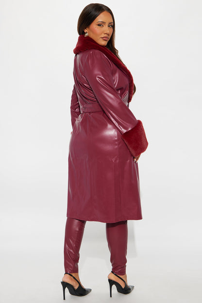 Milana Fur Trim Faux Leather Coat - Raspberry