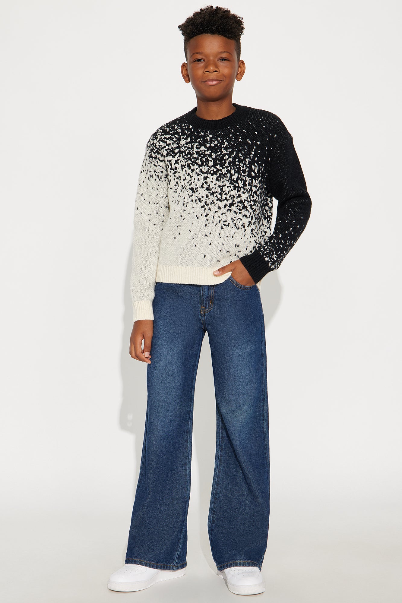 Mini Relaxed Fit Two Tone Crewneck Sweater - Black/combo