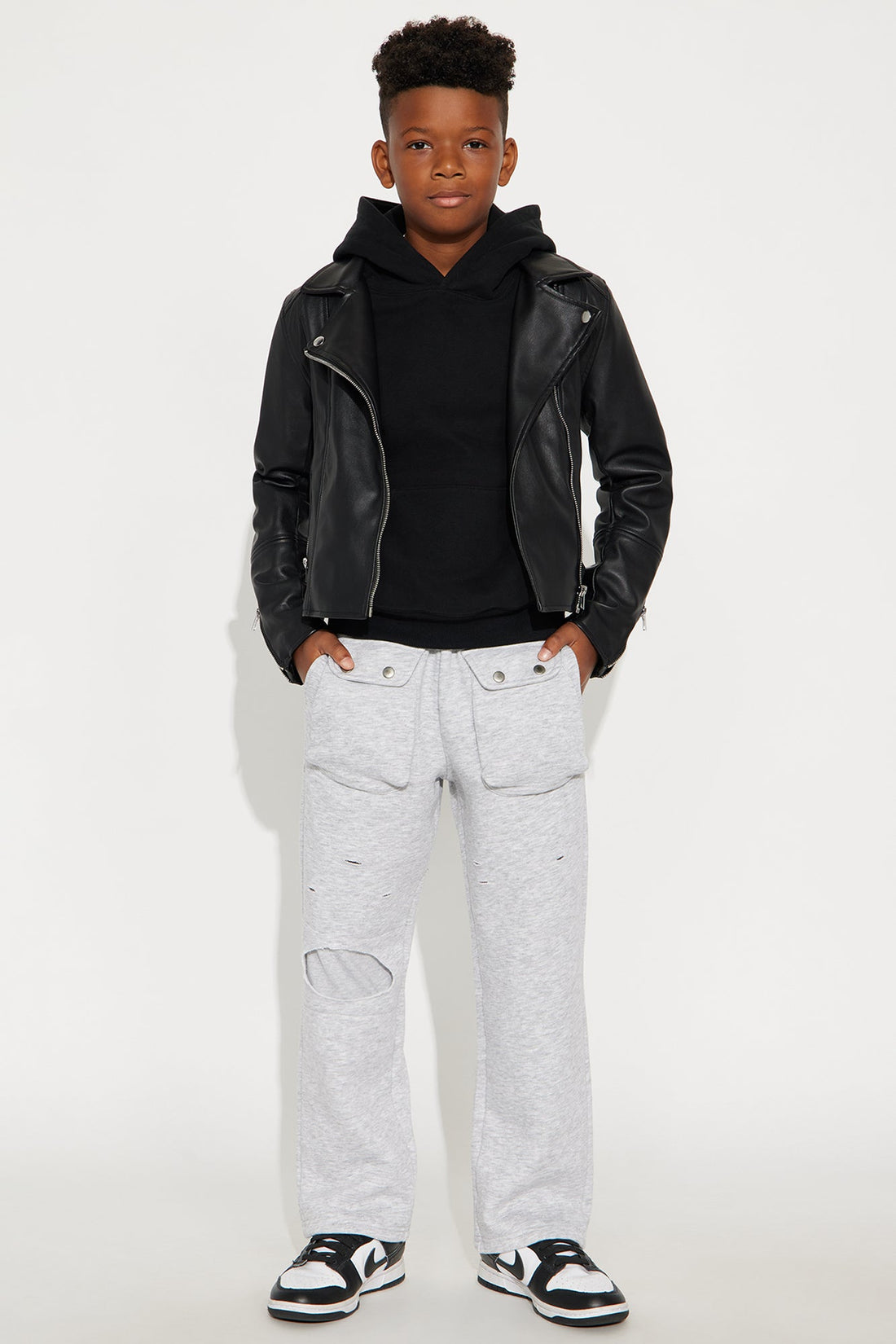 Mini Baggy Snap Pocket Distressed Sweatpants - Heather Grey