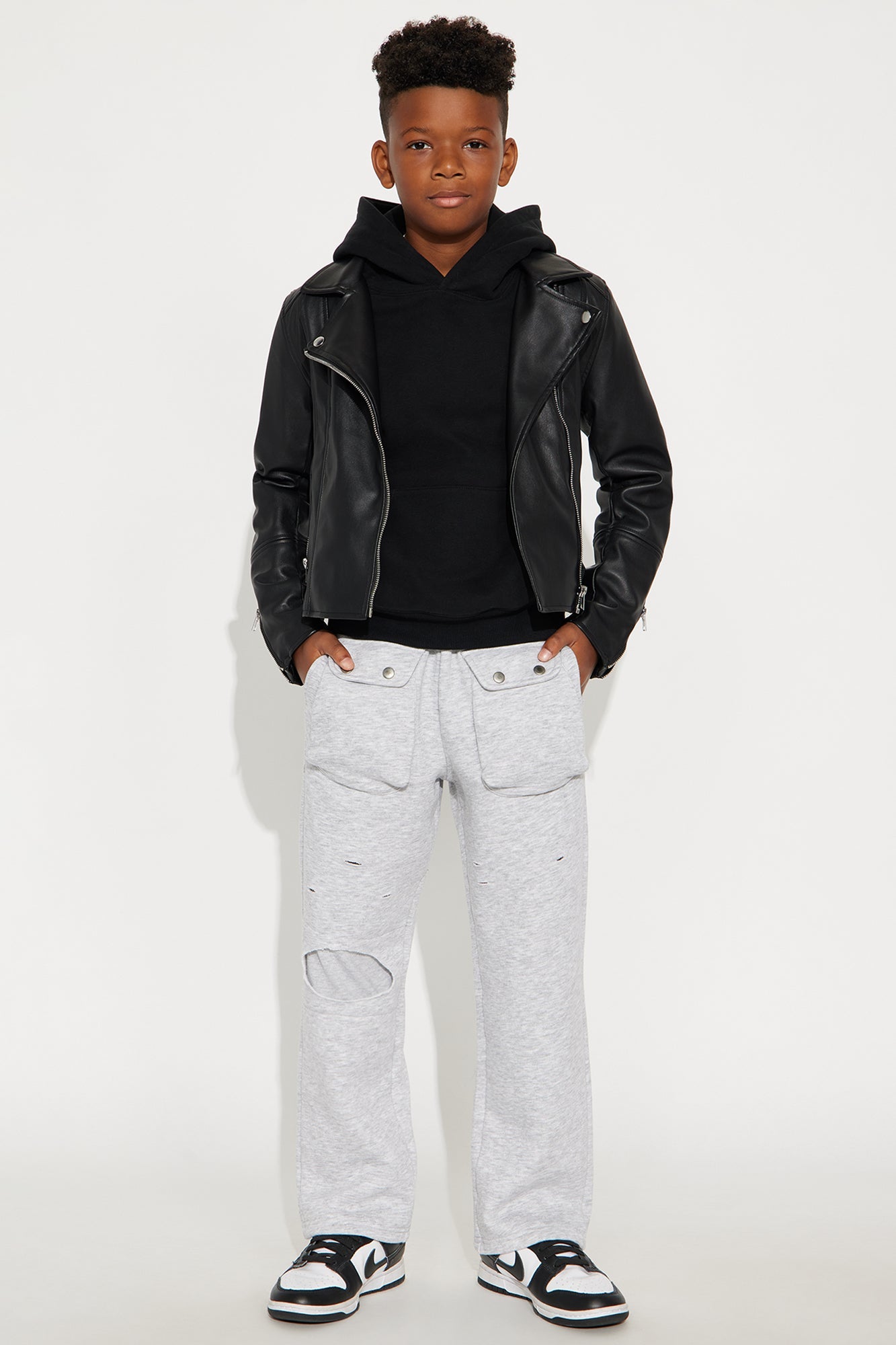 Mini Baggy Snap Pocket Distressed Sweatpants - Heather Grey