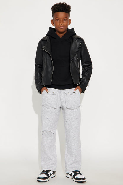 Mini Baggy Snap Pocket Distressed Sweatpants - Heather Grey
