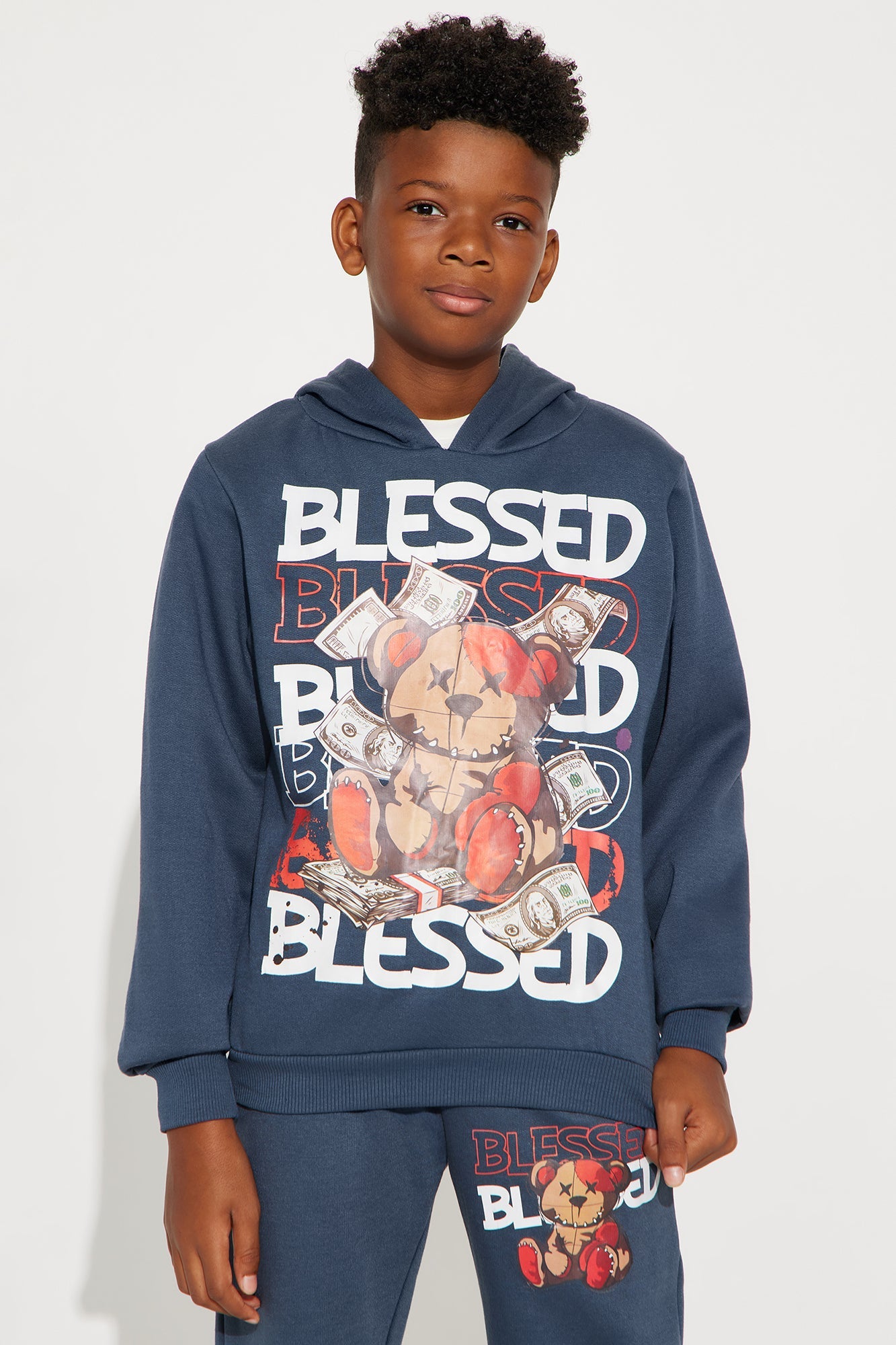 Mini So Blessed Jogger Pant Set - Slate Blue