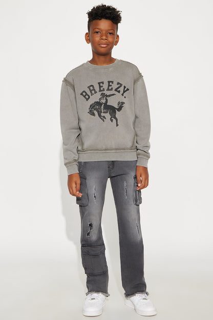 Mini Tyson Breezy Exposed Seams Crewneck Sweatshirt - Grey