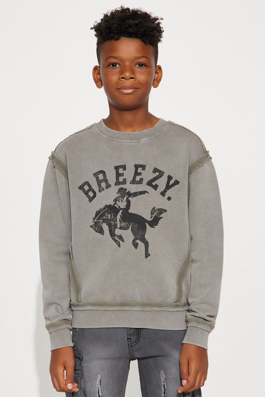 Mini Tyson Breezy Exposed Seams Crewneck Sweatshirt - Grey