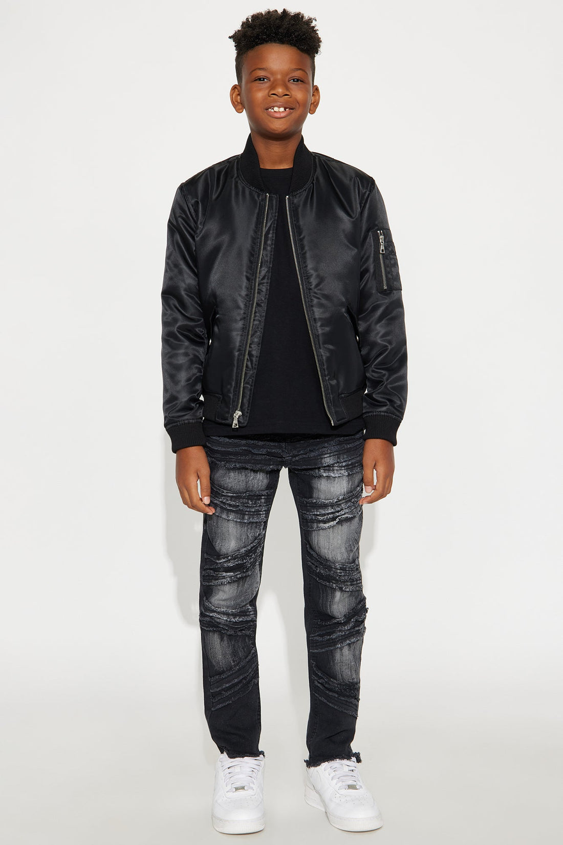 Mini Henry Frayed Straight Leg Jeans - Black