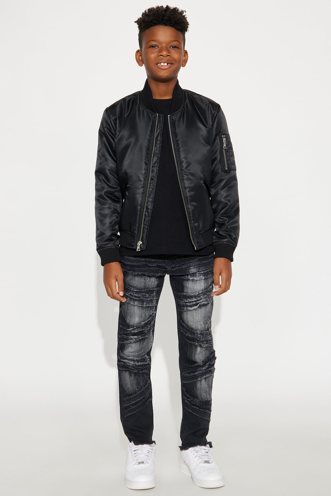 Mini Henry Frayed Straight Leg Jeans - Black