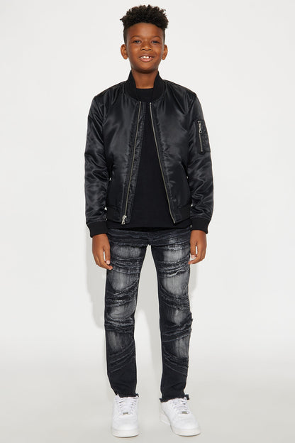 Mini Henry Frayed Straight Leg Jeans - Black