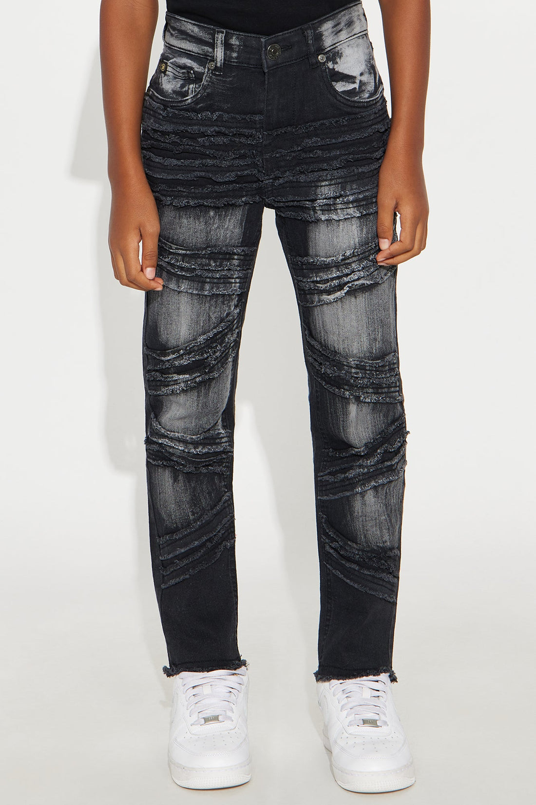 Mini Henry Frayed Straight Leg Jeans - Black