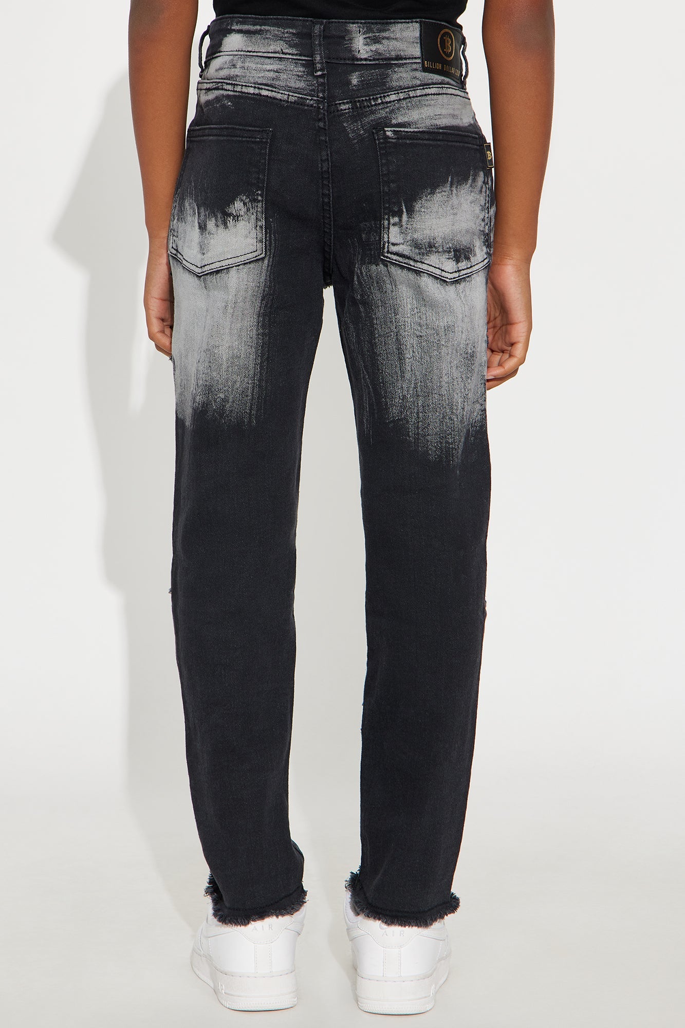 Mini Henry Frayed Straight Leg Jeans - Black
