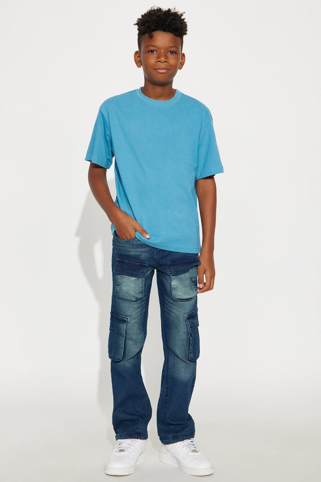 Mini Elias Cargo Straight Leg Jeans - Medium Blue Wash