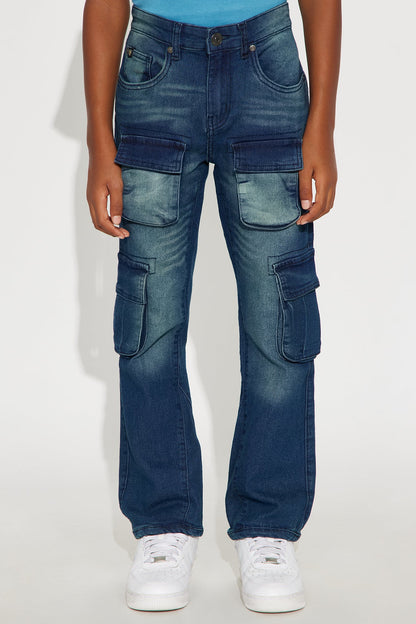 Mini Elias Cargo Straight Leg Jeans - Medium Blue Wash