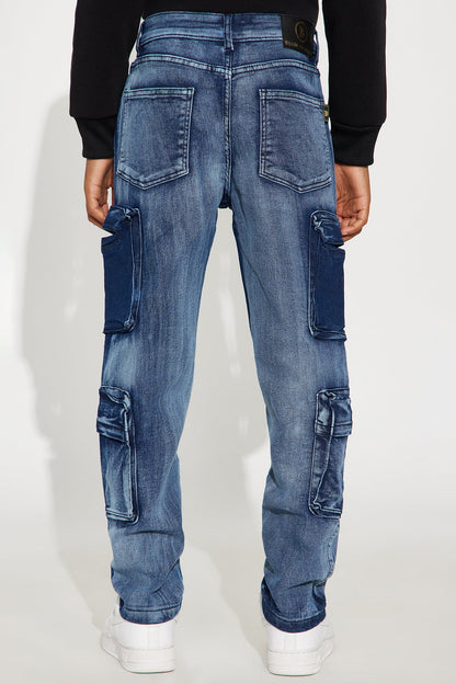 Mini Asher Cargo Tinted Straight Leg Jeans - Light Wash