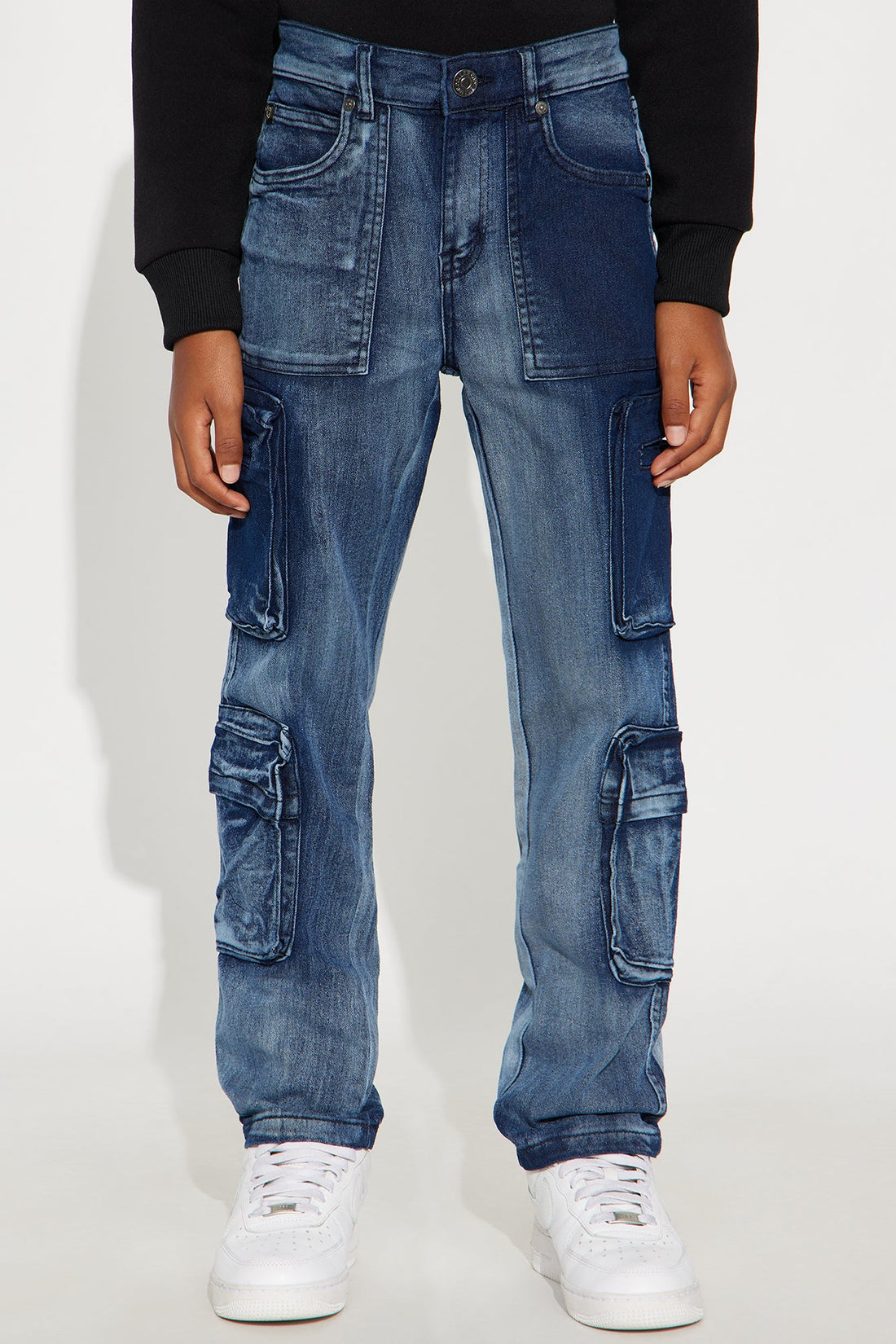 Mini Asher Cargo Tinted Straight Leg Jeans - Light Wash